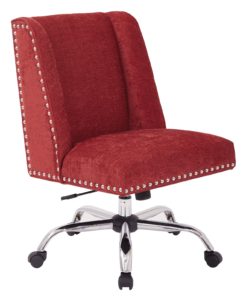 a height-adjustable wheeled red chair