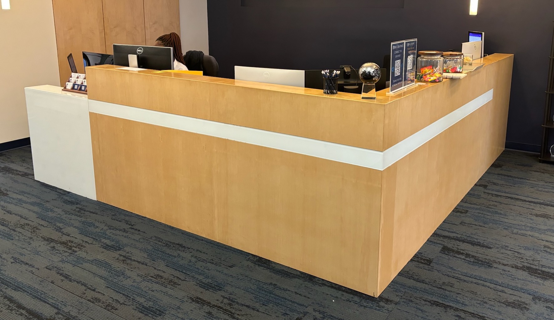 Reception Desk 8'x8', Seats 2 Receptionists.